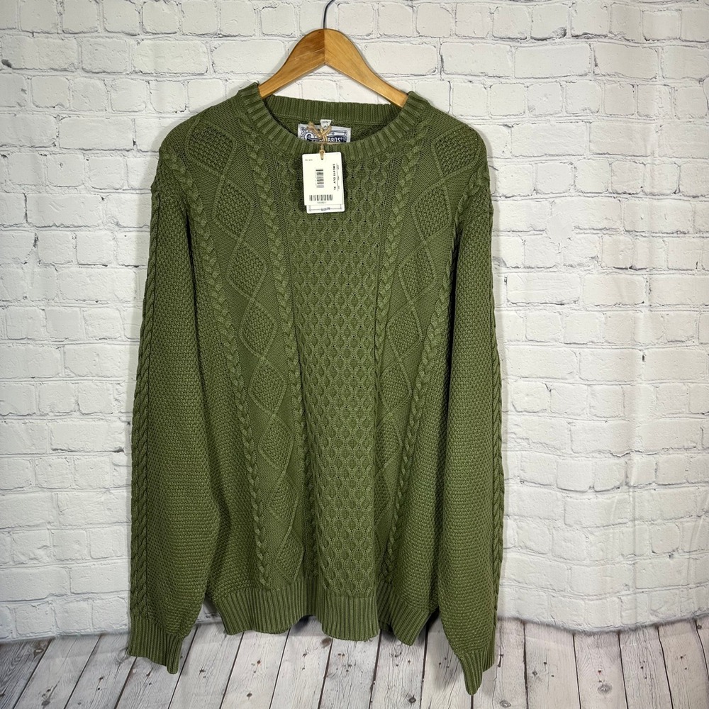 Schott Bros‎ Mens Olive Green Cable Knit Cotton Sweater XL SW2415 OLV New